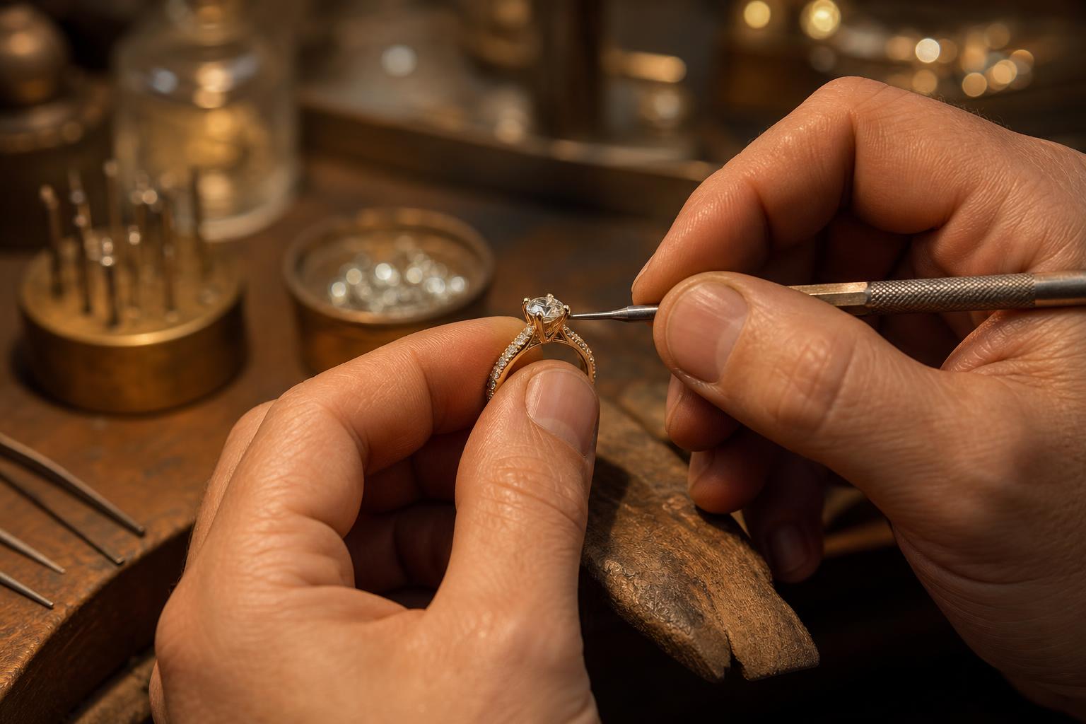 Master jeweler crafting an engagement ring in our atelier